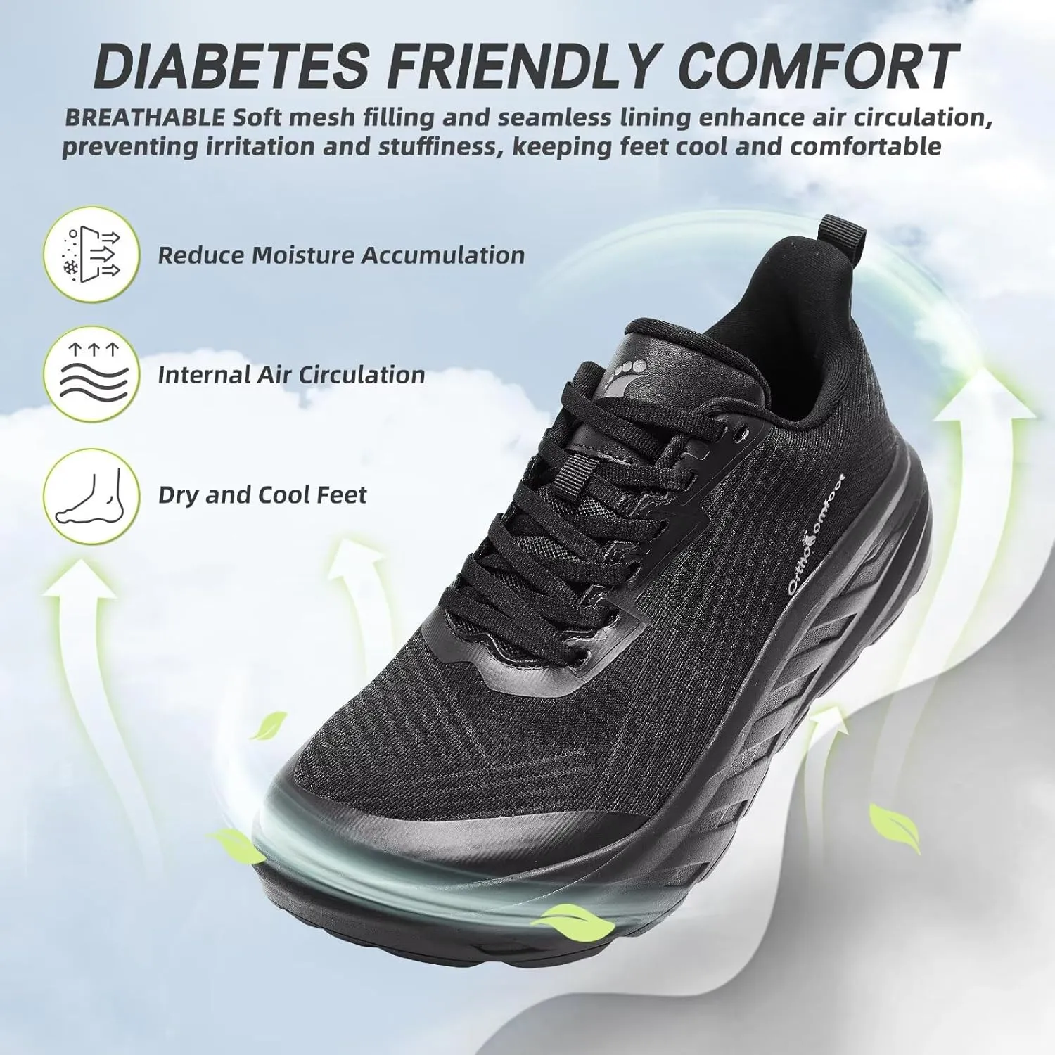 OrthoComfoot Orthopedic Diabetic Men's Wide Shoes: Comfortable Arch Support Running Sneakers, Plantar Fasciitis Wide Toe Box Work Tennis Outdoor Walking Shoes for Swollen Feet, Heel Pain