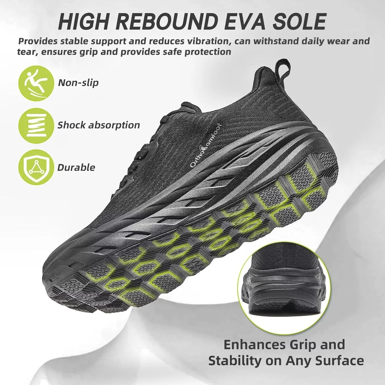 OrthoComfoot Orthopedic Diabetic Men's Wide Shoes: Comfortable Arch Support Running Sneakers, Plantar Fasciitis Wide Toe Box Work Tennis Outdoor Walking Shoes for Swollen Feet, Heel Pain