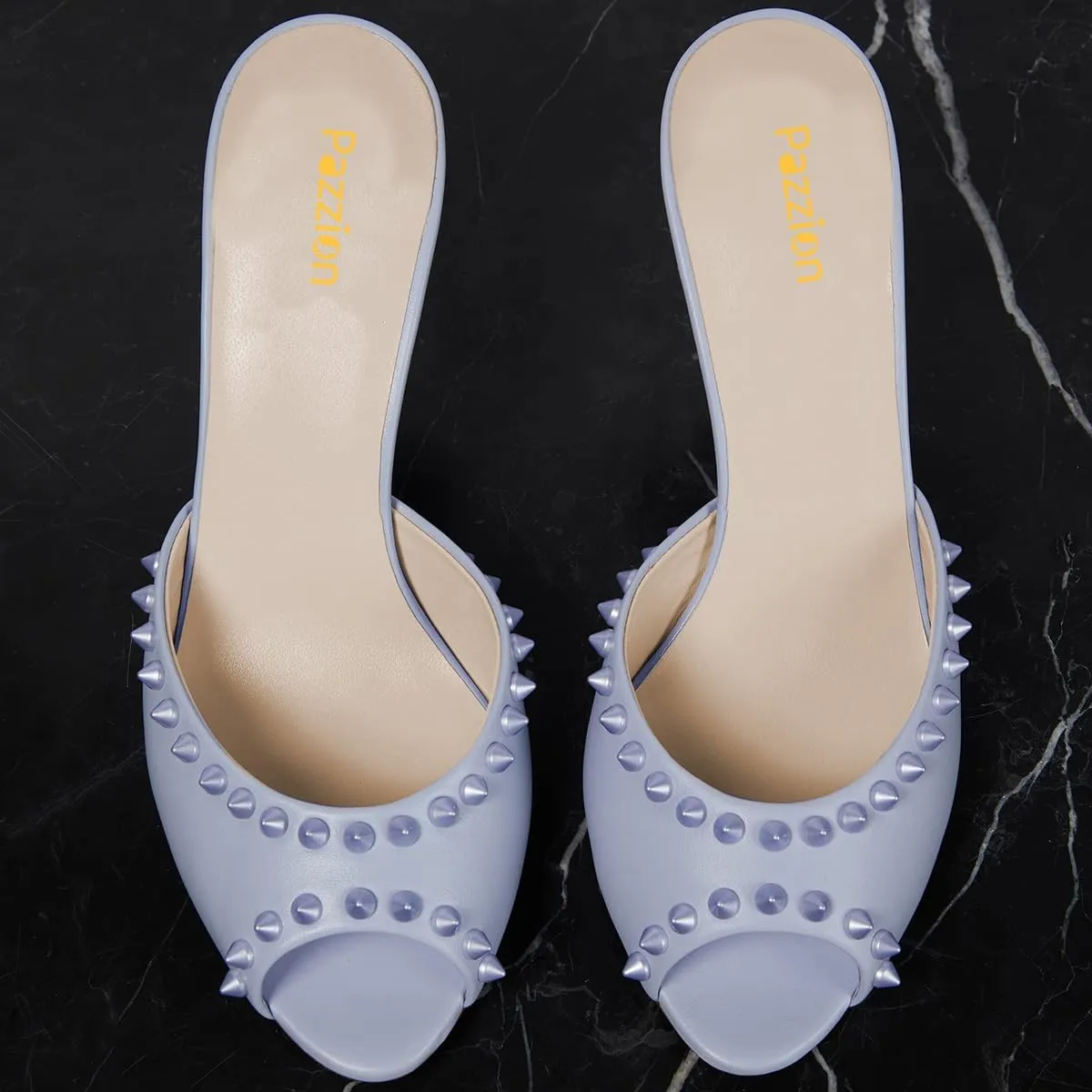 Pazzion Women Chic Studs Macaron Color Sandals High Heels Sexy Peep Toe Mules Slip On Stylish Event Club Shoes Size 4-16 US