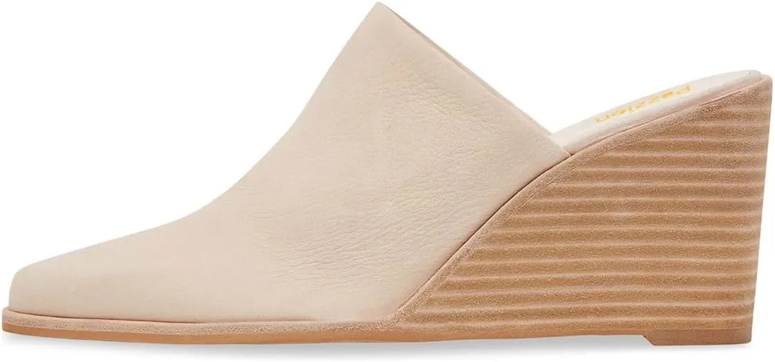 Pazzion Women Closed Almond Toe Wedge Heel Mules Backless High Heeled Clogs Slip On Slides Sandals Casual Walking Party Shoes Size 4-16 US