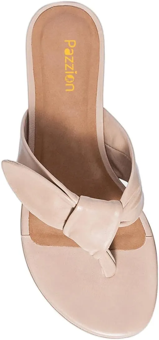Pazzion Women Trendy Open Toe Flip Flops Sandals Knots Slip On Backless Flats Mules Comfort Beach Summer Shoes Size 4-16 US