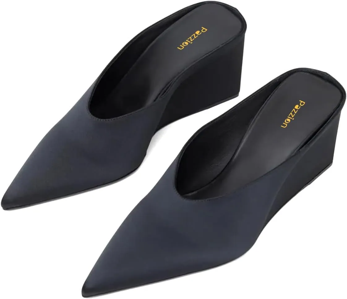 Pazzion Women's Closed Pointed Toe Mid Low Heel Clogs Mule Slip On Wedges Slides Sandals Casual Daily Slippers Shoes Size 4-16 US