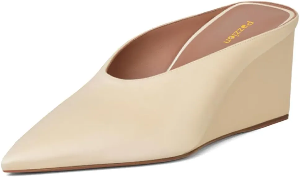 Pazzion Women's Closed Pointed Toe Mid Low Heel Clogs Mule Slip On Wedges Slides Sandals Casual Daily Slippers Shoes Size 4-16 US