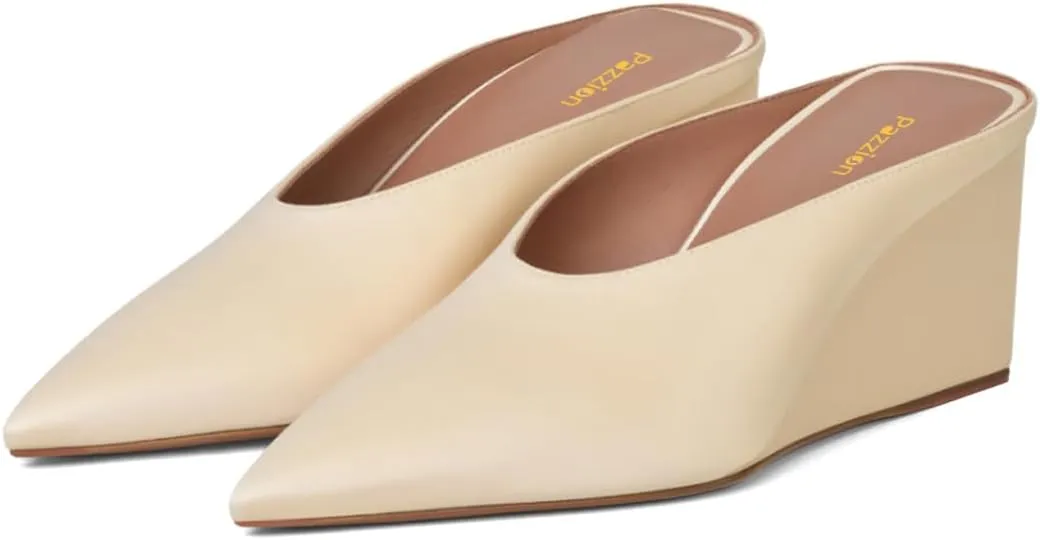 Pazzion Women's Closed Pointed Toe Mid Low Heel Clogs Mule Slip On Wedges Slides Sandals Casual Daily Slippers Shoes Size 4-16 US