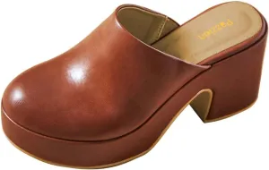Pazzion Womens Comfy Thick Platform Closed Rounded Toe Mules Clogs Slip On Chunky High Heel Slipper Versatile Indoor Shopping Shoe Size 4-16 US