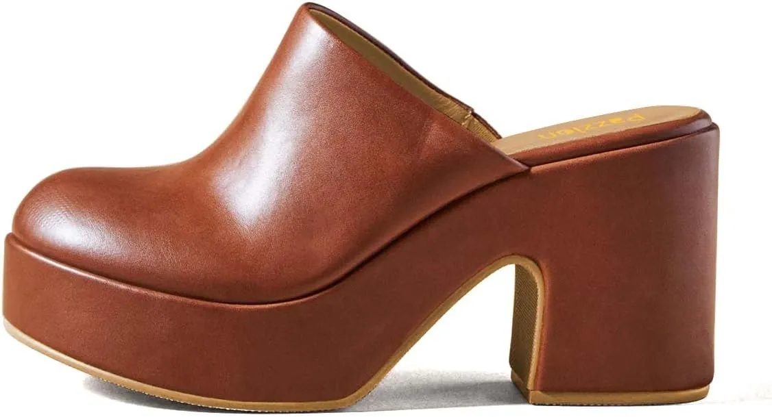 Pazzion Womens Comfy Thick Platform Closed Rounded Toe Mules Clogs Slip On Chunky High Heel Slipper Versatile Indoor Shopping Shoe Size 4-16 US