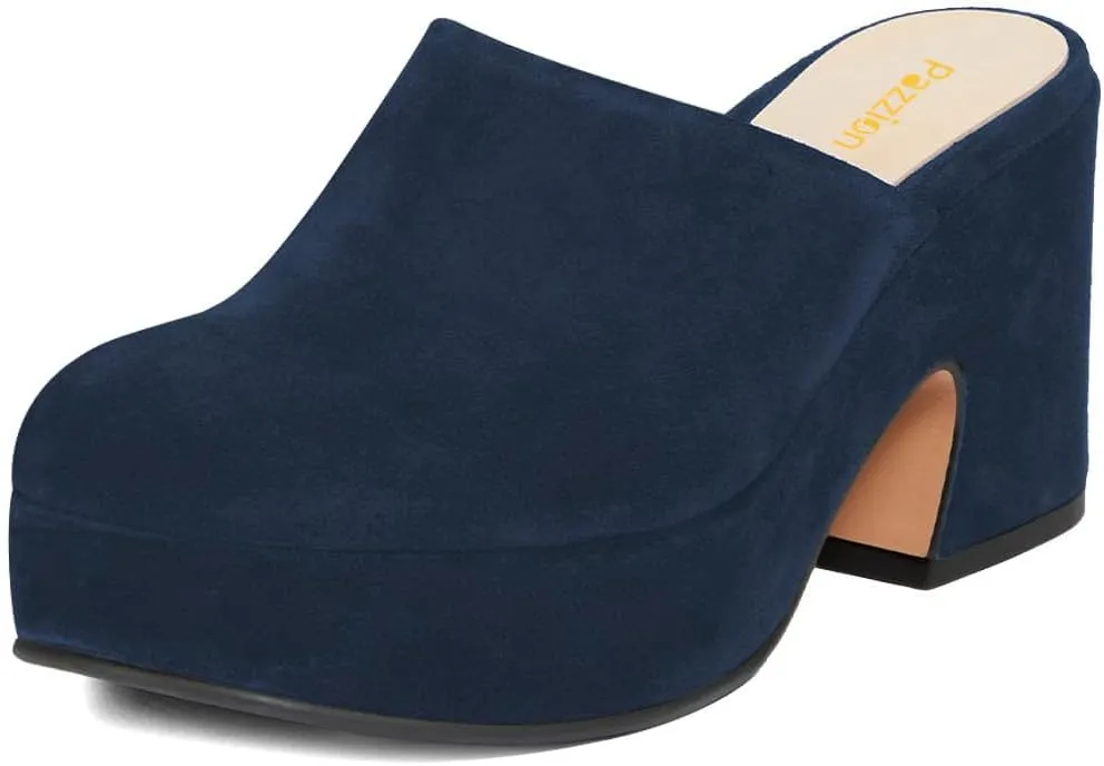 Pazzion Womens Comfy Thick Platform Closed Rounded Toe Mules Clogs Slip On Chunky High Heel Slipper Versatile Indoor Shopping Shoe Size 4-16 US