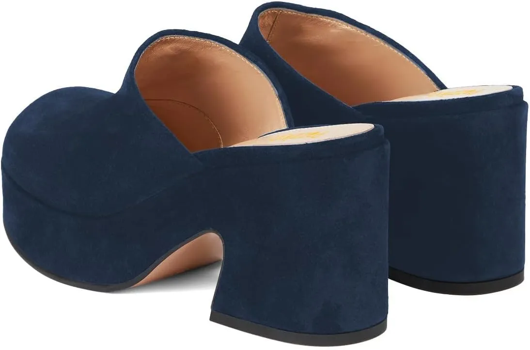 Pazzion Womens Comfy Thick Platform Closed Rounded Toe Mules Clogs Slip On Chunky High Heel Slipper Versatile Indoor Shopping Shoe Size 4-16 US