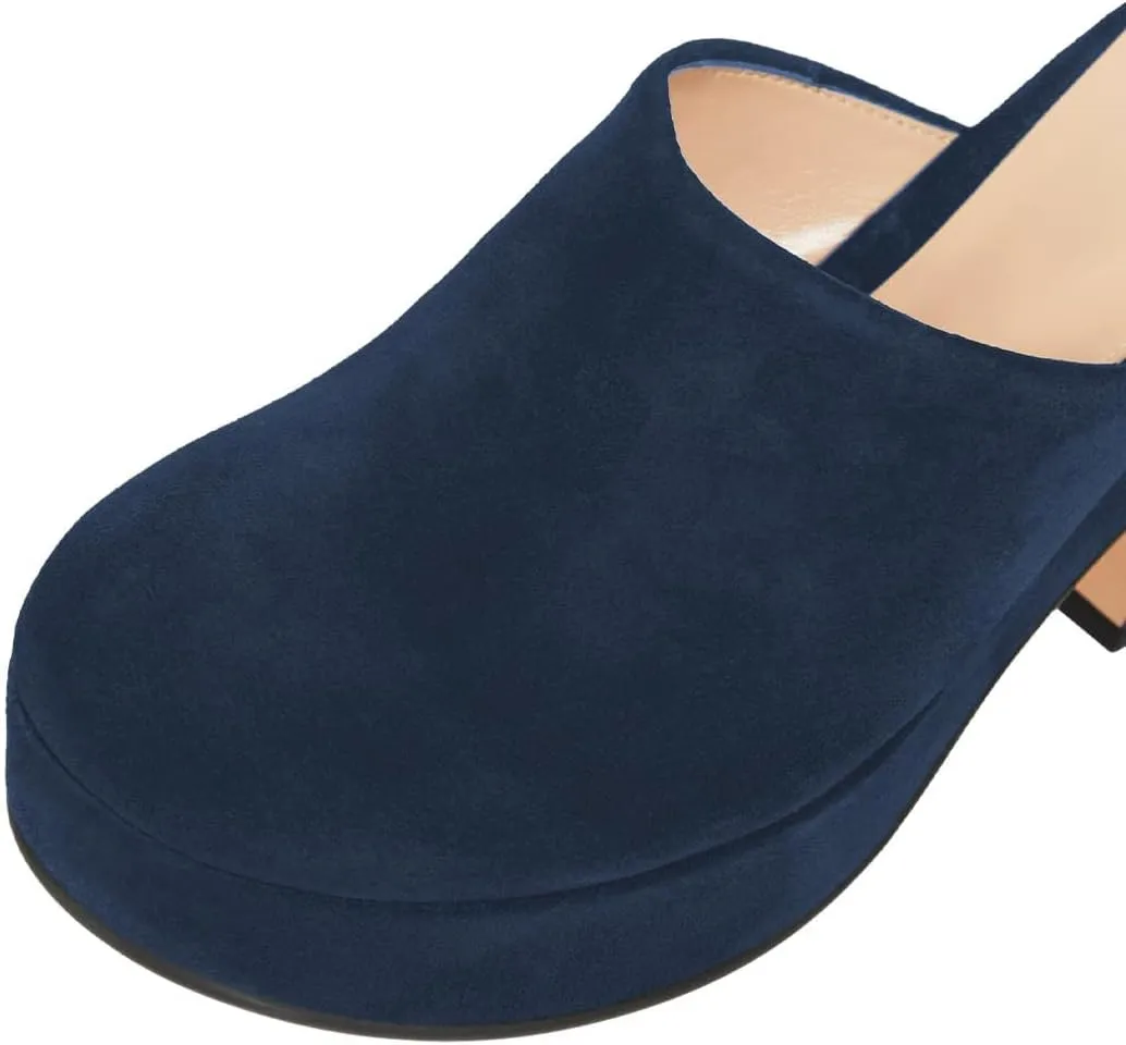 Pazzion Womens Comfy Thick Platform Closed Rounded Toe Mules Clogs Slip On Chunky High Heel Slipper Versatile Indoor Shopping Shoe Size 4-16 US