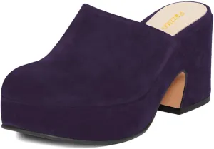Pazzion Womens Comfy Thick Platform Closed Rounded Toe Mules Clogs Slip On Chunky High Heel Slipper Versatile Indoor Shopping Shoe Size 4-16 US
