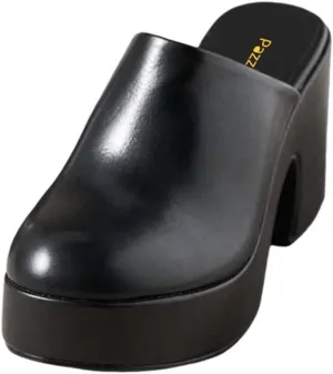 Pazzion Womens Comfy Thick Platform Closed Rounded Toe Mules Clogs Slip On Chunky High Heel Slipper Versatile Indoor Shopping Shoe Size 4-16 US