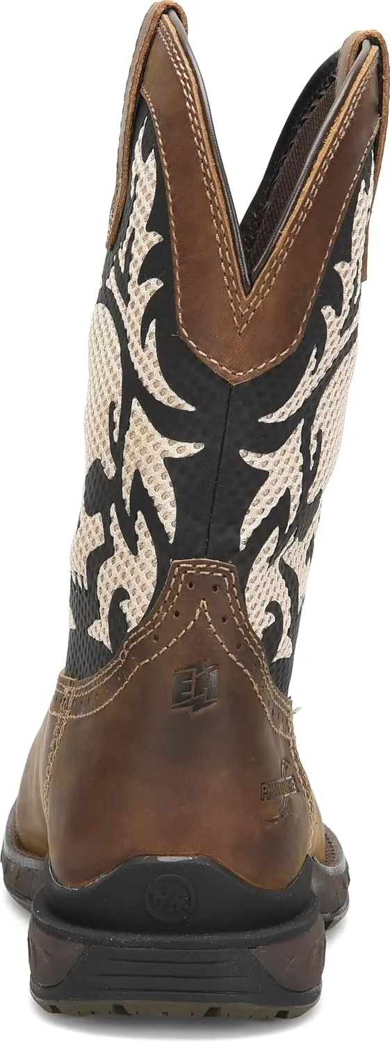 PHANTOM RIDER DOUBLE-H Witness 11" Wide Square Composite Toe Roper Boots for Men with Thomas Brown Leather and Original Design Textile and TPU Shaft