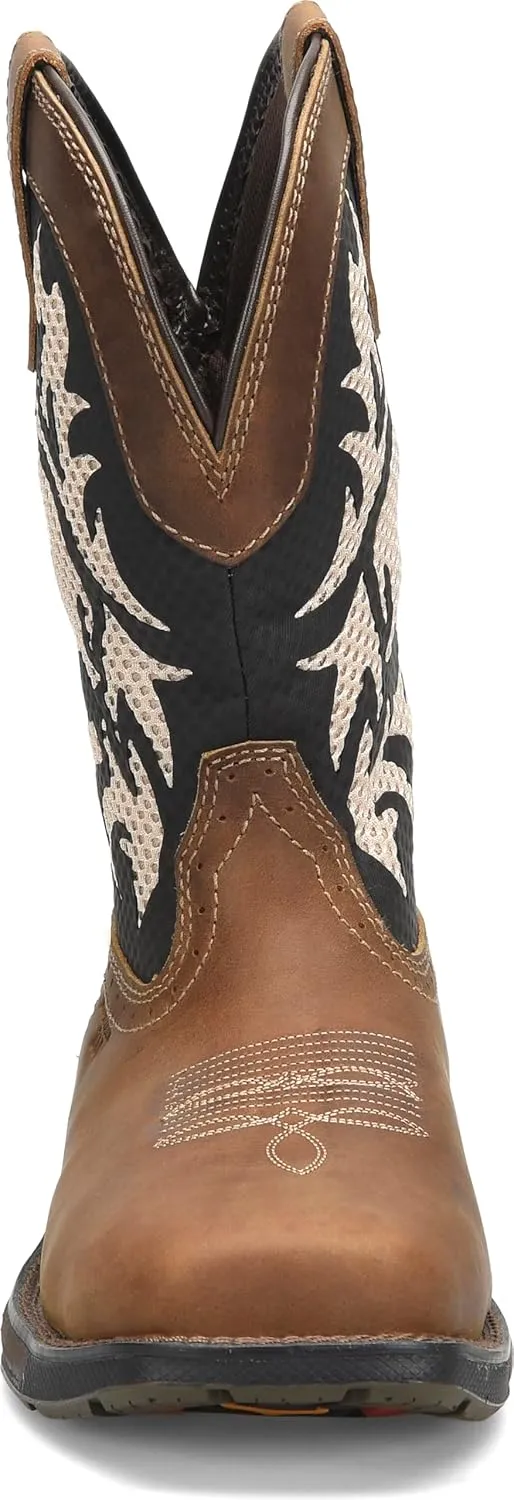 PHANTOM RIDER DOUBLE-H Witness 11" Wide Square Composite Toe Roper Boots for Men with Thomas Brown Leather and Original Design Textile and TPU Shaft