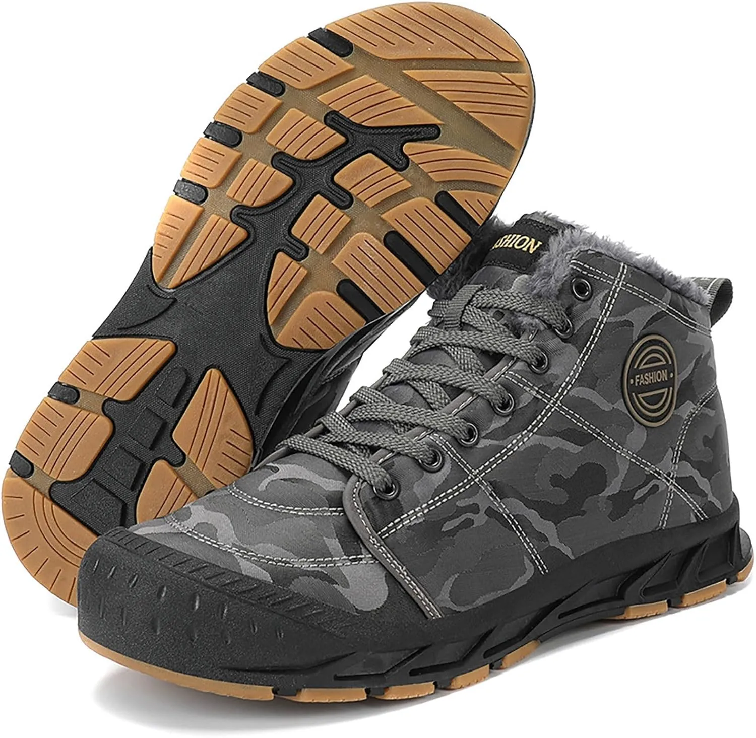 Plush Thermal Boots for Men Fleece Lined Warm Non Slip Snow Boots Outdoor Flat Bottom Sport Shoes Snow Boots