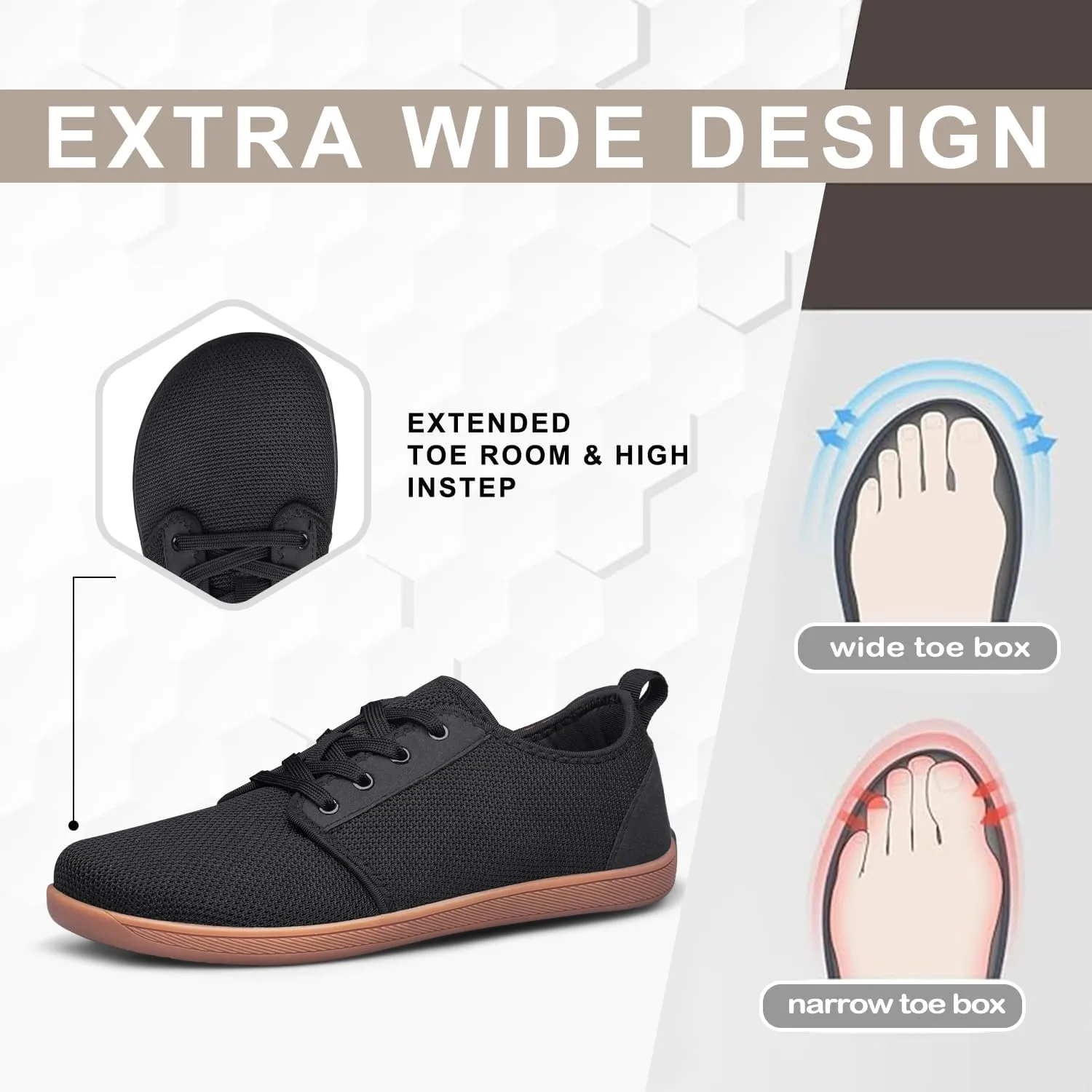 Raoendis Mens Walking Shoes Wide Toe Box Barefoot Shoes Minimalist Zero Drop Shoes Breathable Fashion Sneakers