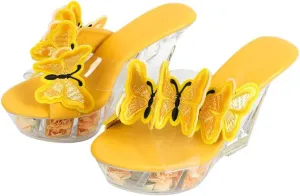 richealnini Butterfly Slip On Slippers Wedge Heels Mules for Women Slide Sandals Clear Heel