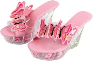 richealnini Butterfly Slip On Slippers Wedge Heels Mules for Women Slide Sandals Clear Heel