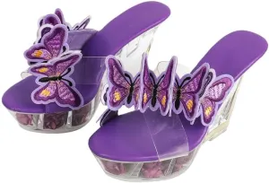 richealnini Butterfly Slip On Slippers Wedge Heels Mules for Women Slide Sandals Clear Heel