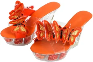 richealnini Butterfly Slip On Slippers Wedge Heels Mules for Women Slide Sandals Clear Heel