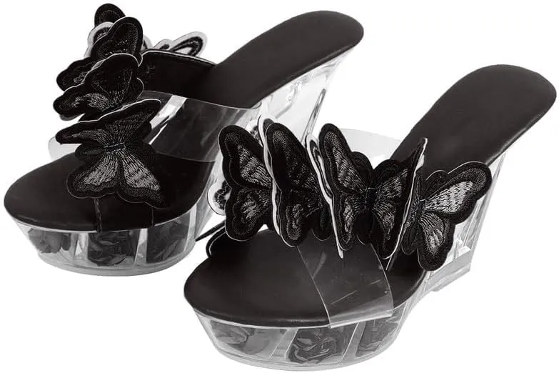 richealnini Butterfly Slip On Slippers Wedge Heels Mules for Women Slide Sandals Clear Heel