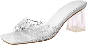 richealnini Clear Heels Slides Sandals Transparent Block Heel Slip On Heeled Mules