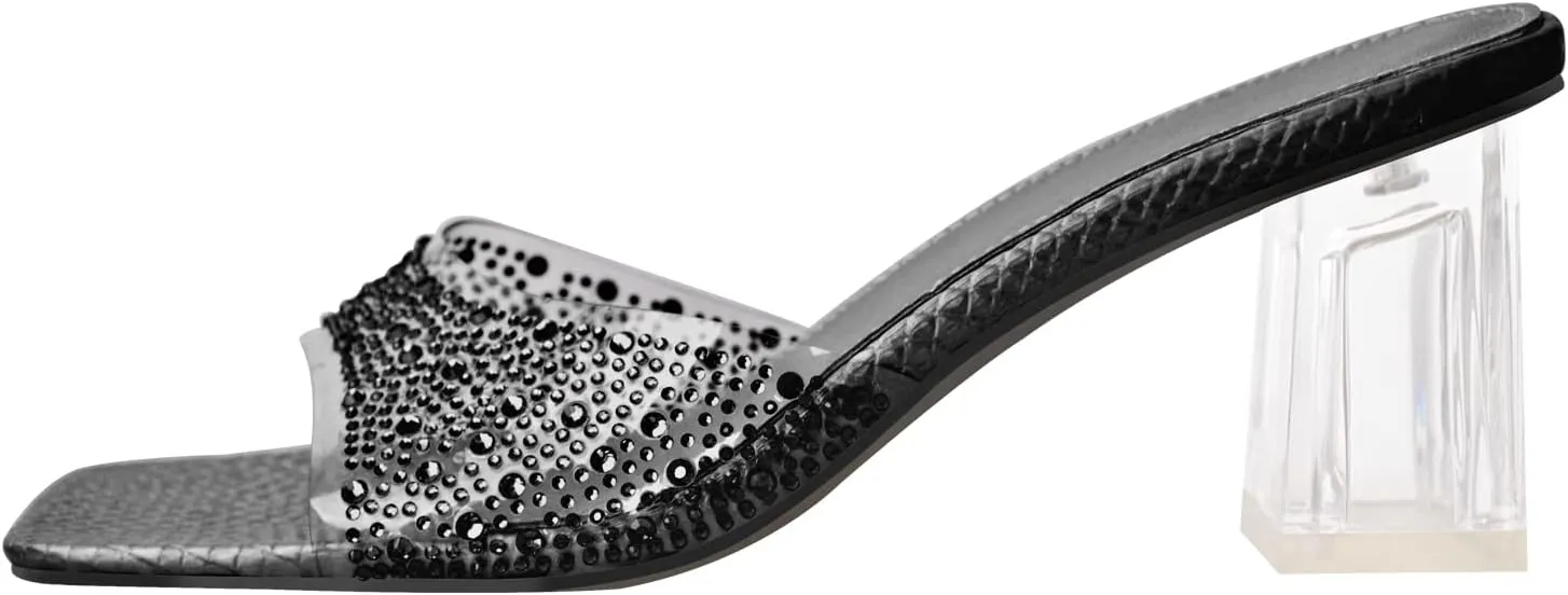 richealnini Clear Heels Slides Sandals Transparent Block Heel Slip On Heeled Mules