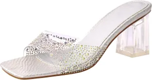 richealnini Clear Heels Slides Sandals Transparent Block Heel Slip On Heeled Mules