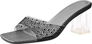 richealnini Clear Heels Slides Sandals Transparent Block Heel Slip On Heeled Mules