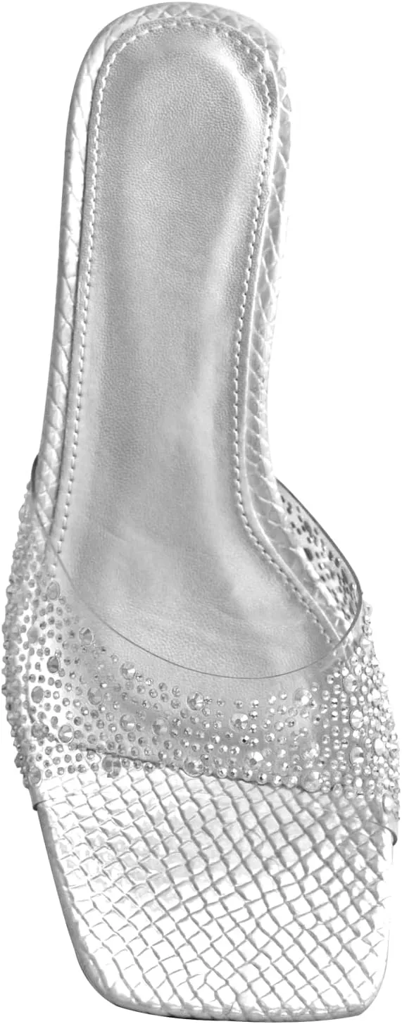 richealnini Clear Heels Slides Sandals Transparent Block Heel Slip On Heeled Mules