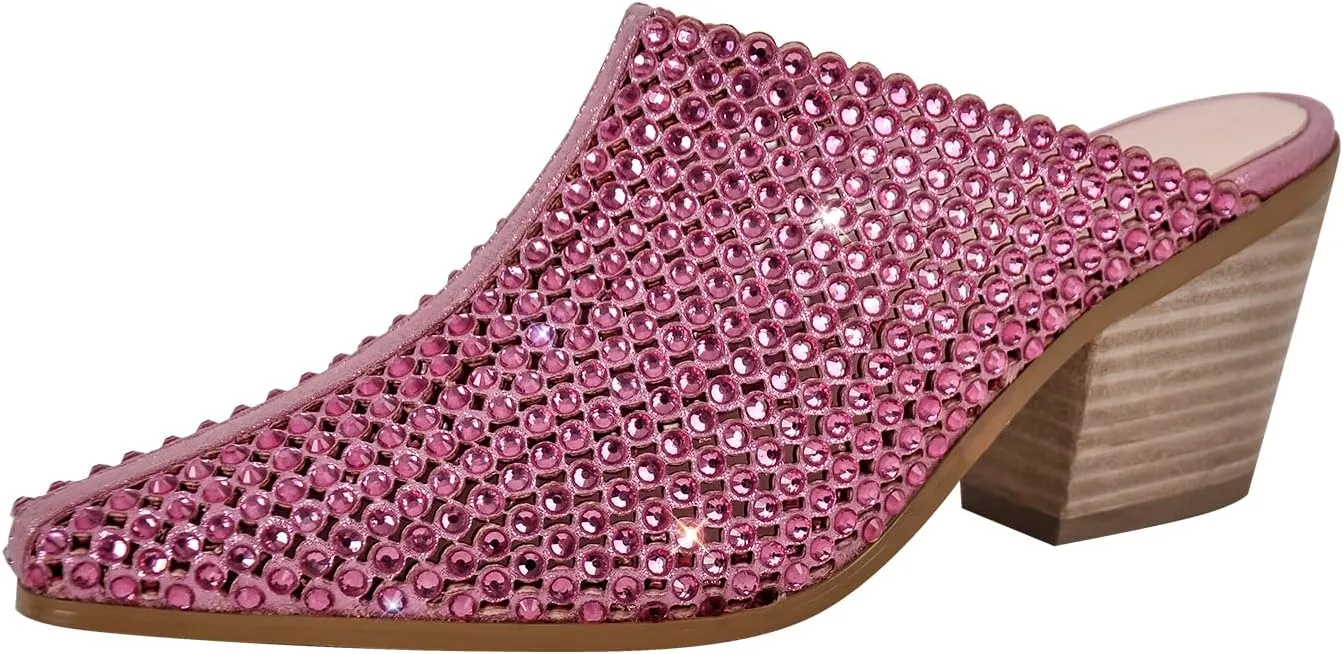 richealnini Women's Embellished Rhinestones Slide Sandals Slip On Slippers Sparkly Wedding Outside Party Dress