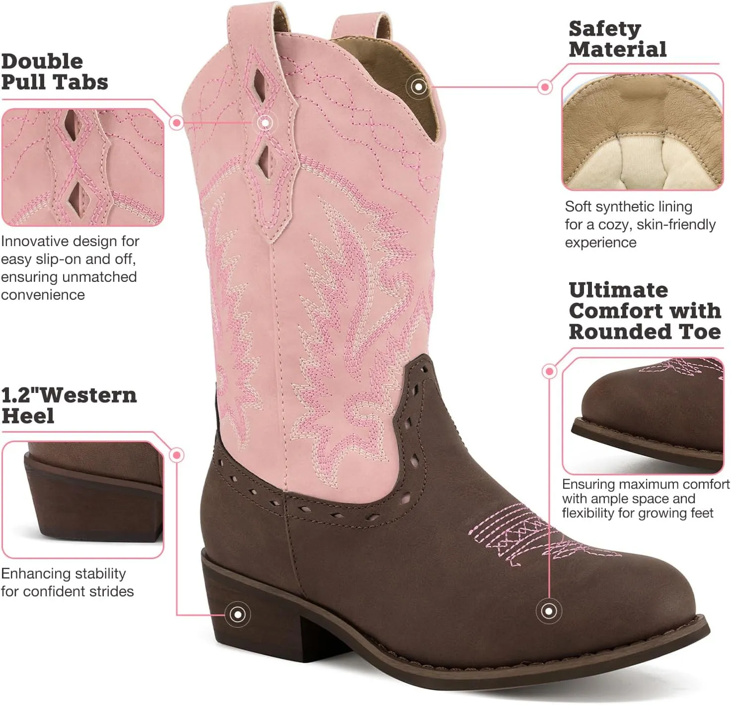 Rollda Kids Cowboy Boots Western Round Toe Cowgirl Boots for Boys Girls Toddler/Little Kid/Big Kid