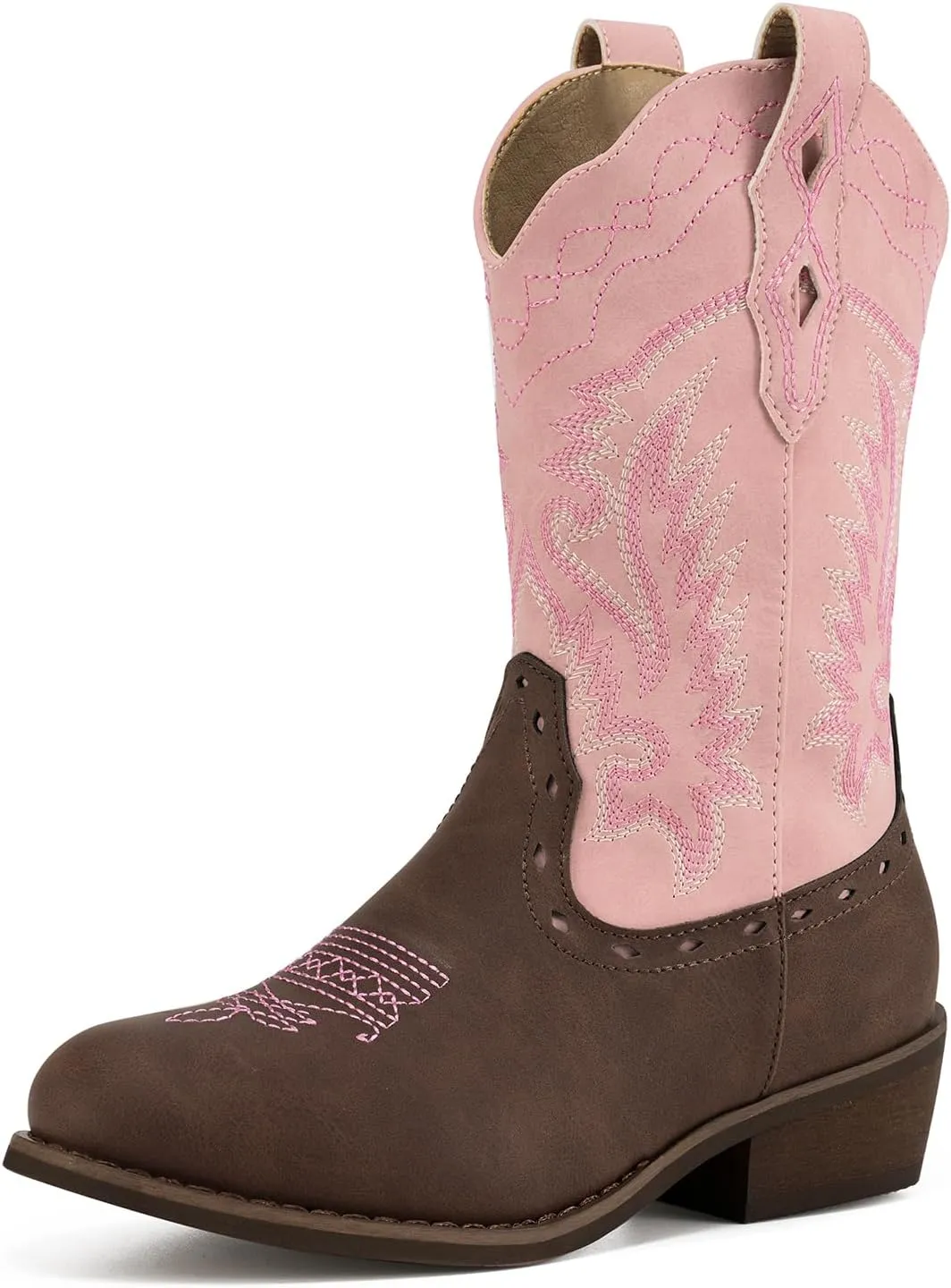 Rollda Kids Cowboy Boots Western Round Toe Cowgirl Boots for Boys Girls Toddler/Little Kid/Big Kid