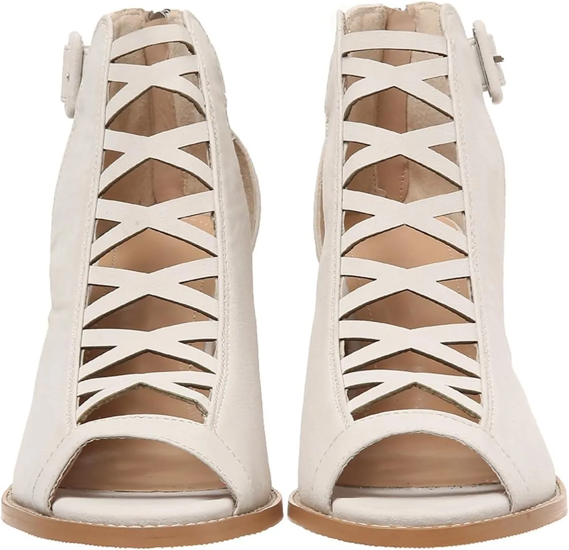 SACFOF Women Open Toe Crisscross High Heel Sandals Faux Suede Cutout Sandal with Adjustable Ankle Strap and Back Zipper