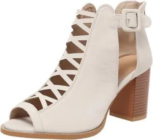 SACFOF Women Open Toe Crisscross High Heel Sandals Faux Suede Cutout Sandal with Adjustable Ankle Strap and Back Zipper