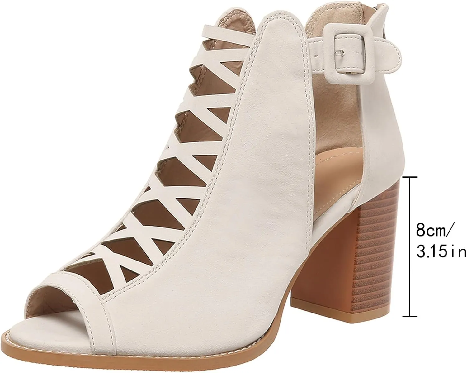 SACFOF Women Open Toe Crisscross High Heel Sandals Faux Suede Cutout Sandal with Adjustable Ankle Strap and Back Zipper