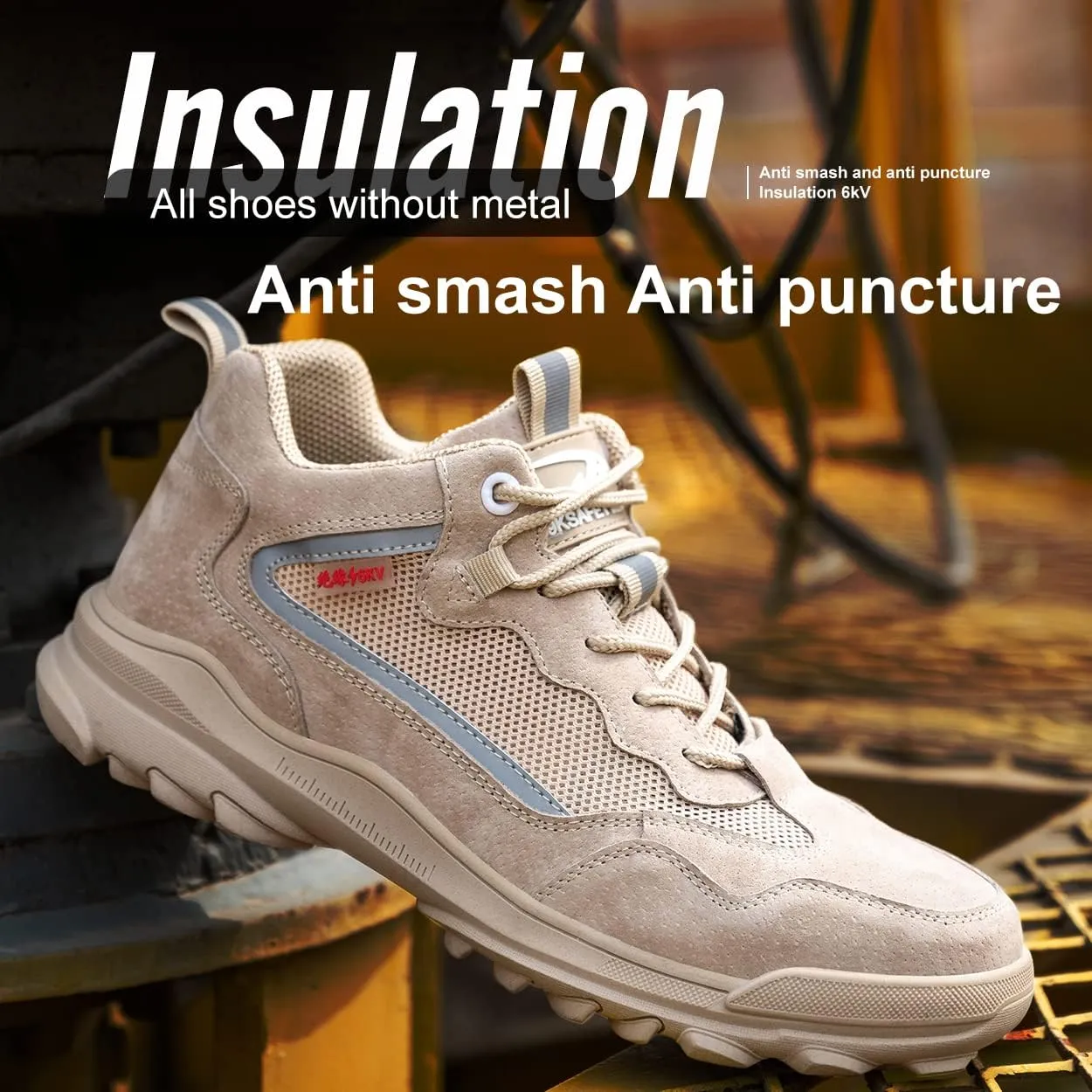 Safety Shoes for Men Plastic Toe 6KV Insulated Work Shoes Industrial Construction Puncture Proof Sneakers