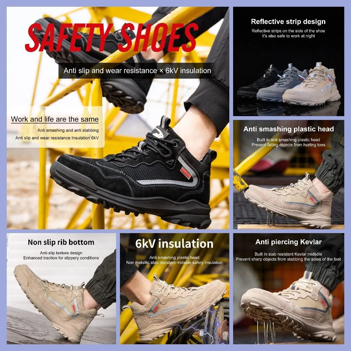 Safety Shoes for Men Plastic Toe 6KV Insulated Work Shoes Industrial Construction Puncture Proof Sneakers