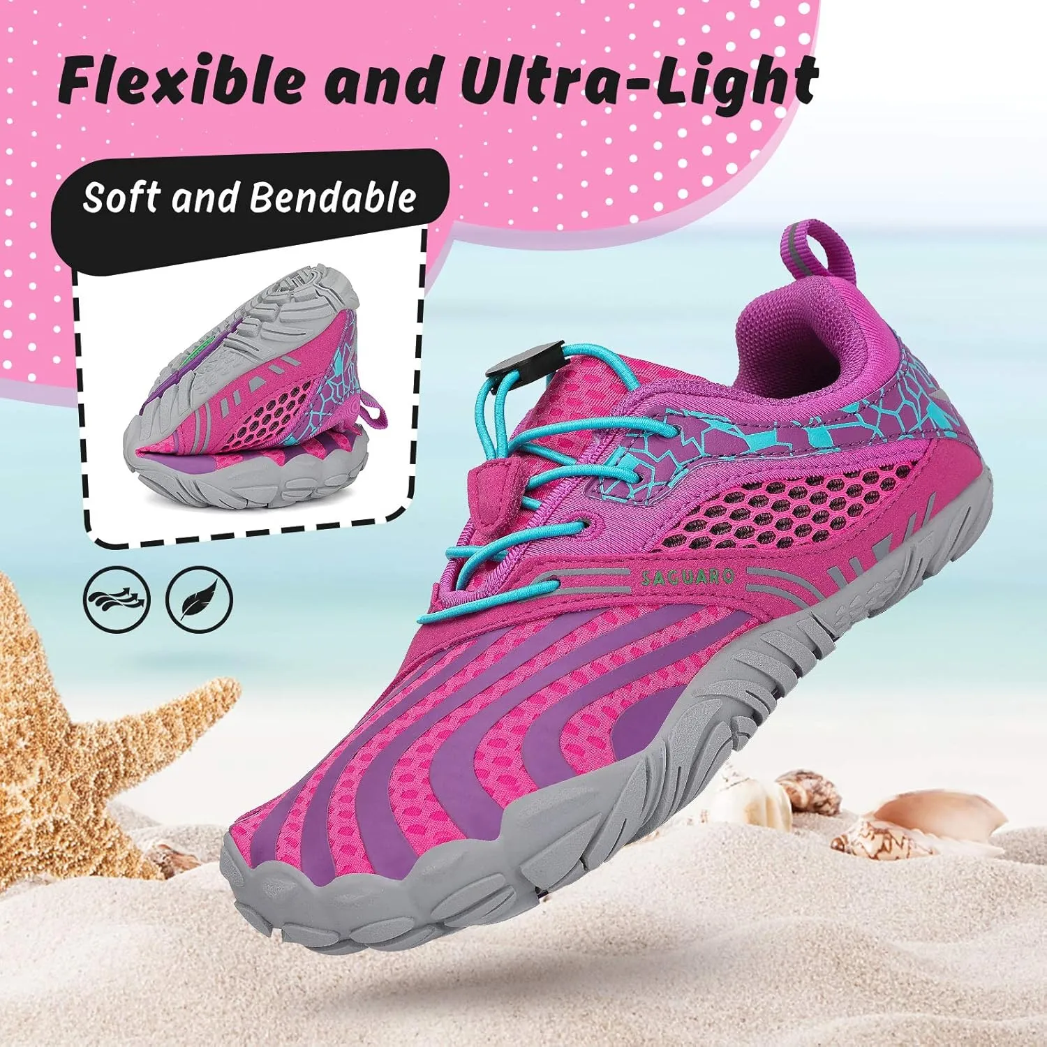 SAGUARO Kids' Barefoot Shoes Boys Girls Quick Dry Aqua Athletic Sneakers Lightweight Sport Footwear Toddler Water Shoes