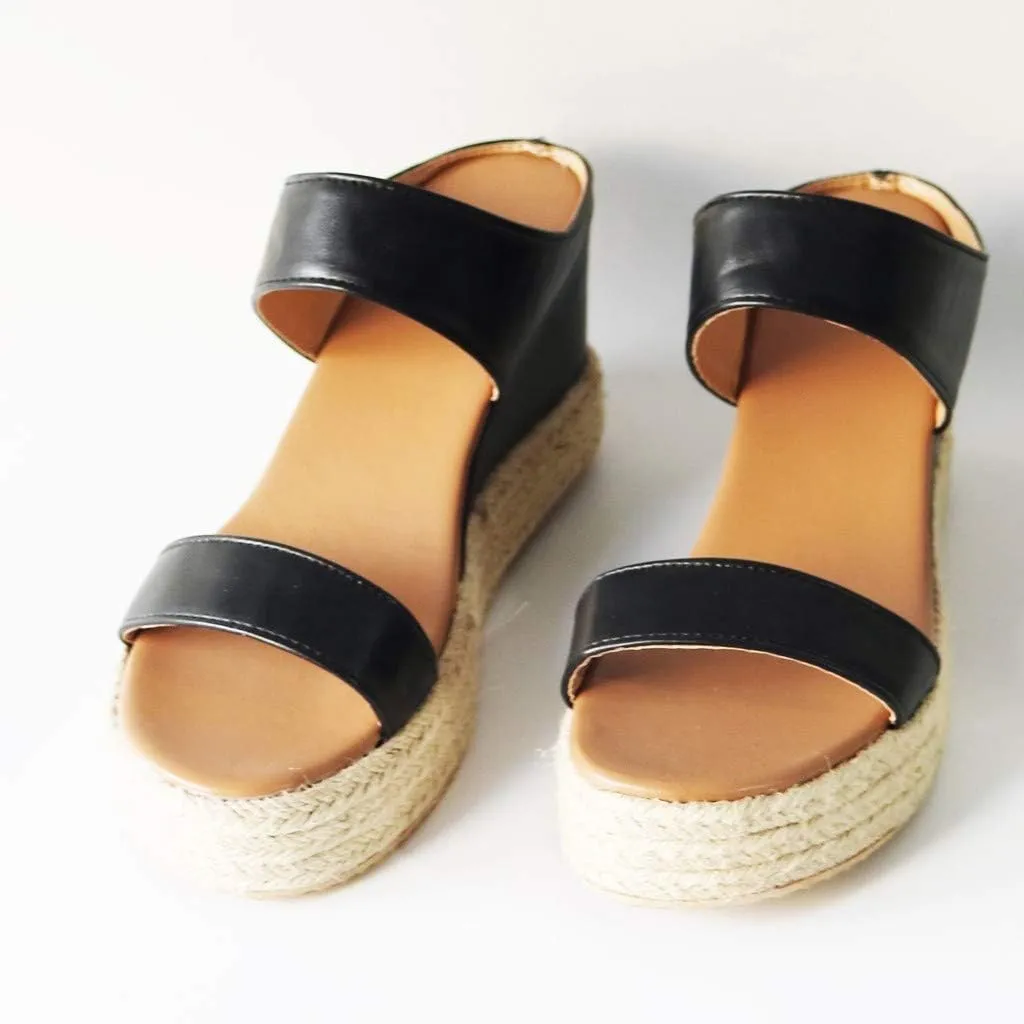 Sandals for Women Dressy Summer, Womens Wedge Sandals Leather Slip on Platform Sandal Comfortable Beach Flats Shoes