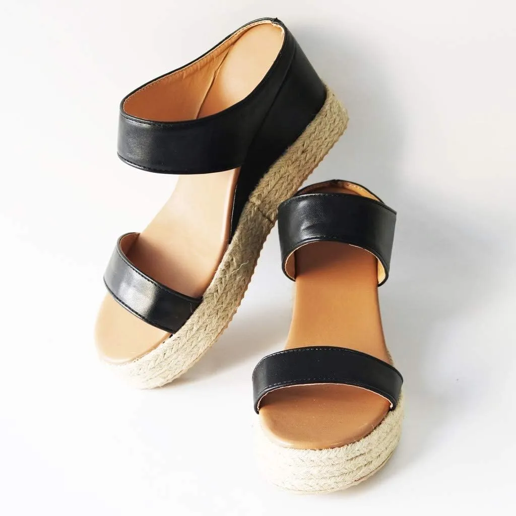 Sandals for Women Dressy Summer, Womens Wedge Sandals Leather Slip on Platform Sandal Comfortable Beach Flats Shoes