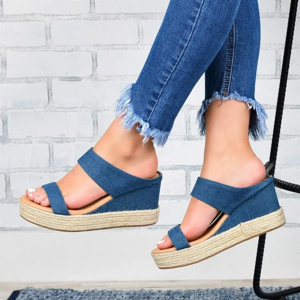 Sandals for Women Dressy Summer, Womens Wedge Sandals Leather Slip on Platform Sandal Comfortable Beach Flats Shoes