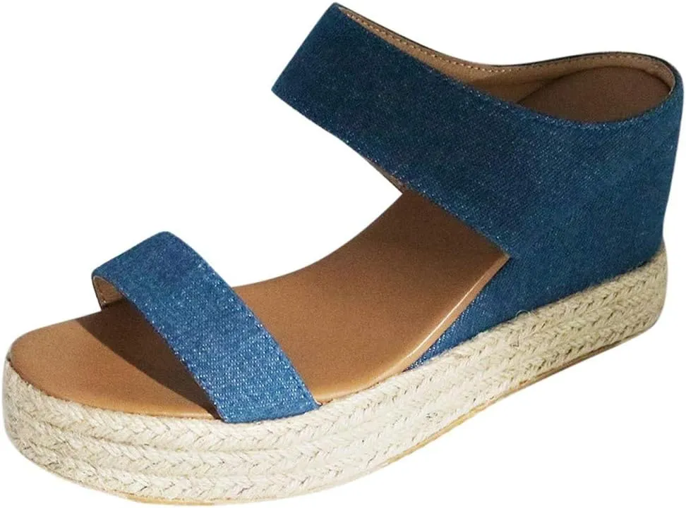 Sandals for Women Dressy Summer, Womens Wedge Sandals Leather Slip on Platform Sandal Comfortable Beach Flats Shoes