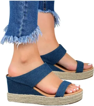Sandals for Women Dressy Summer, Womens Wedge Sandals Leather Slip on Platform Sandal Comfortable Beach Flats Shoes