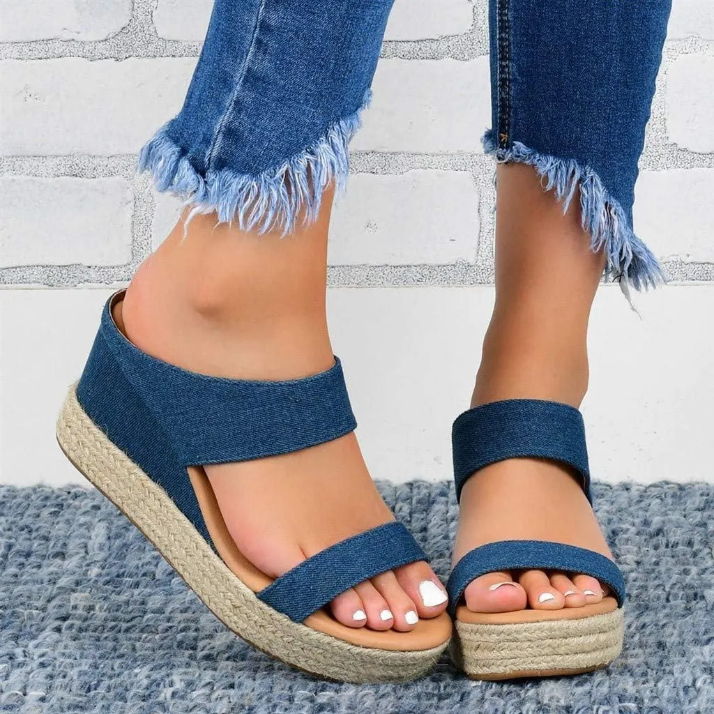 Sandals for Women Dressy Summer, Womens Wedge Sandals Leather Slip on Platform Sandal Comfortable Beach Flats Shoes