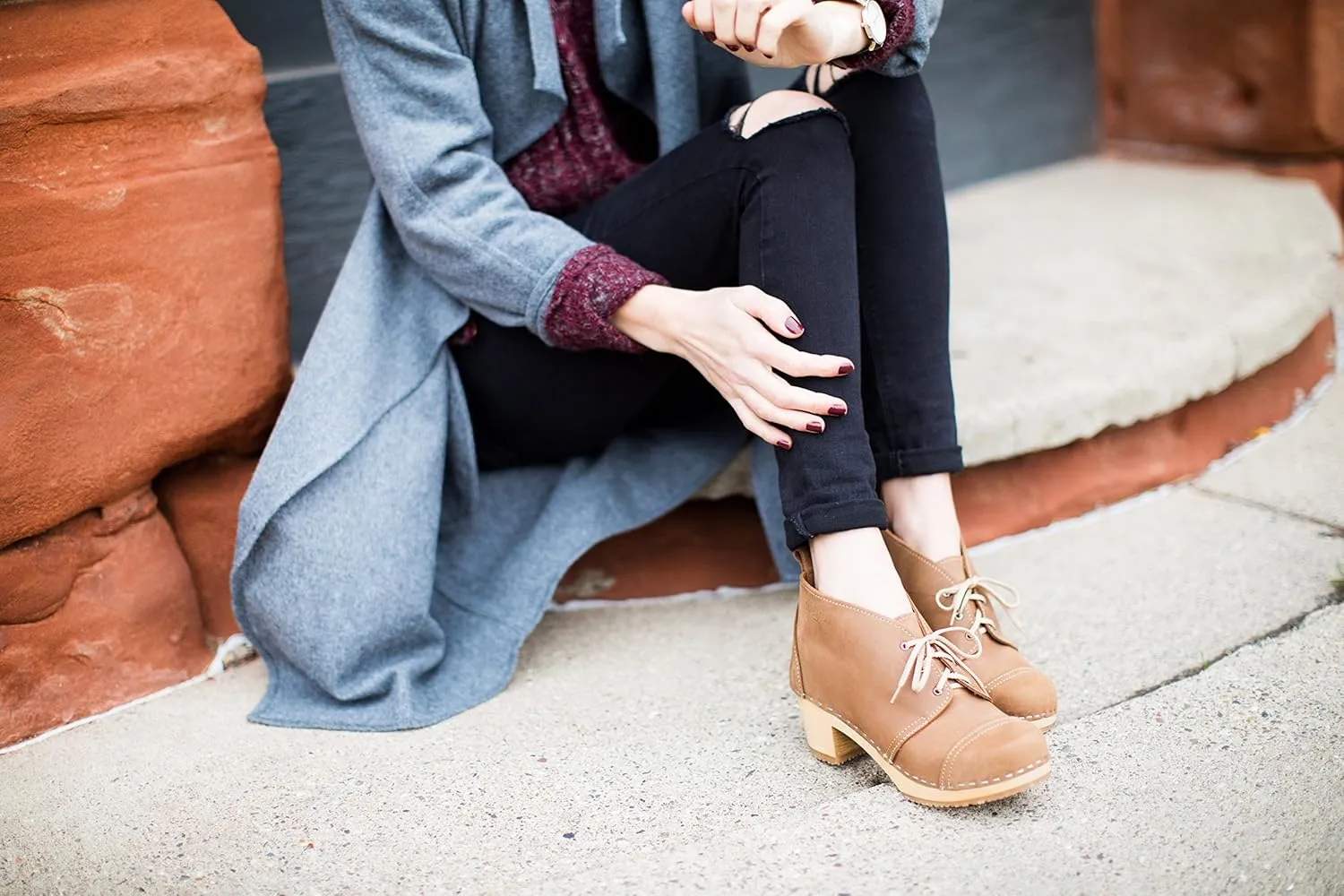 Sandgrens Handmade Swedish Wood Clogs for Women, High Heel Boots | Chukka Cap Toe