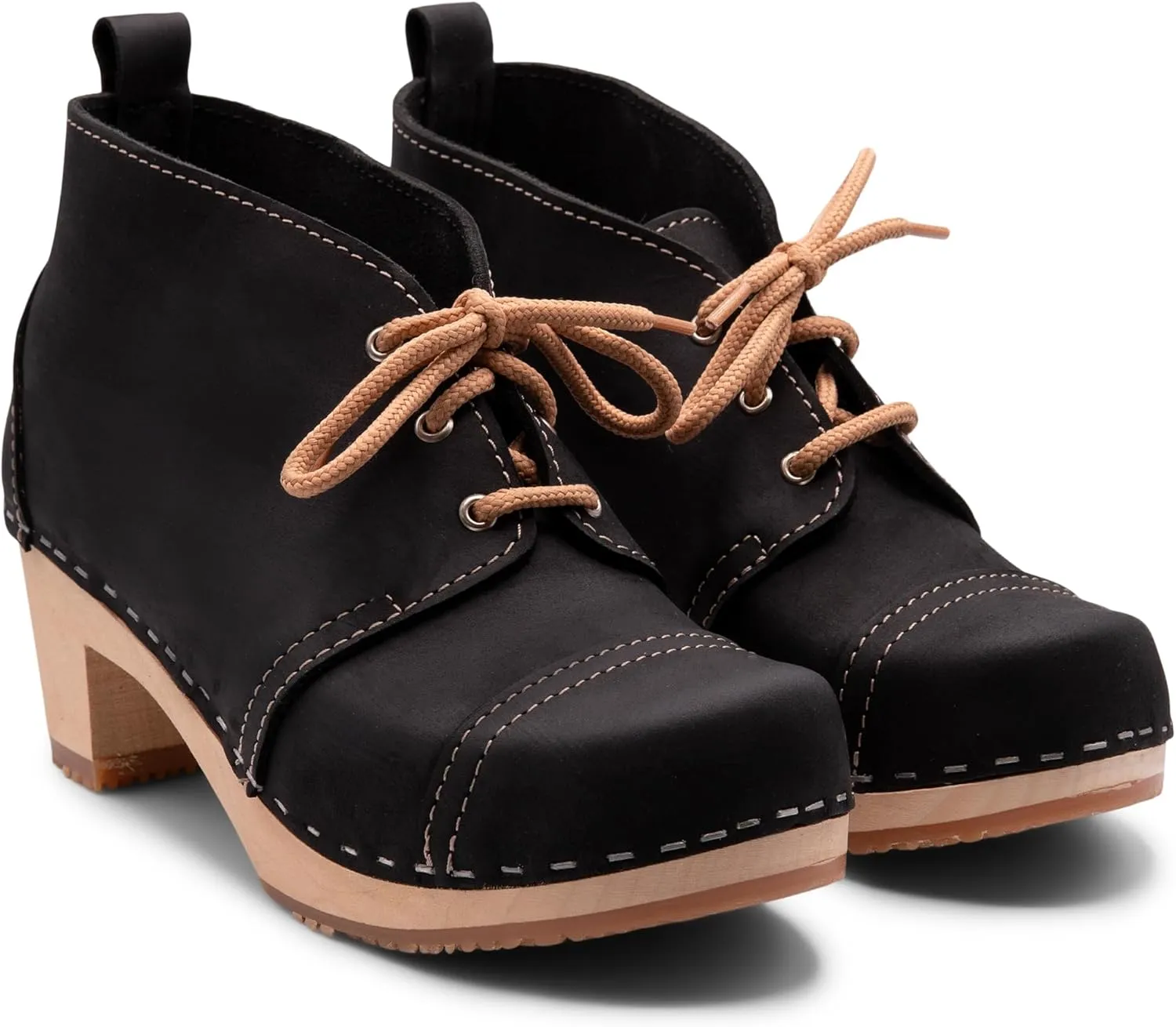 Sandgrens Handmade Swedish Wood Clogs for Women, High Heel Boots | Chukka Cap Toe