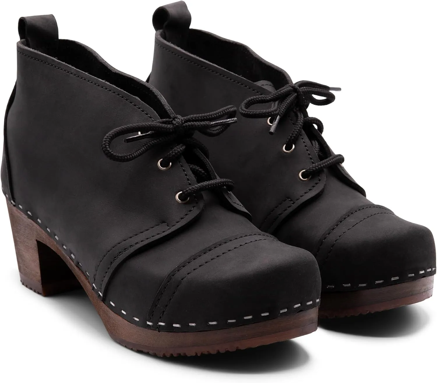 Sandgrens Handmade Swedish Wood Clogs for Women, High Heel Boots | Chukka Cap Toe