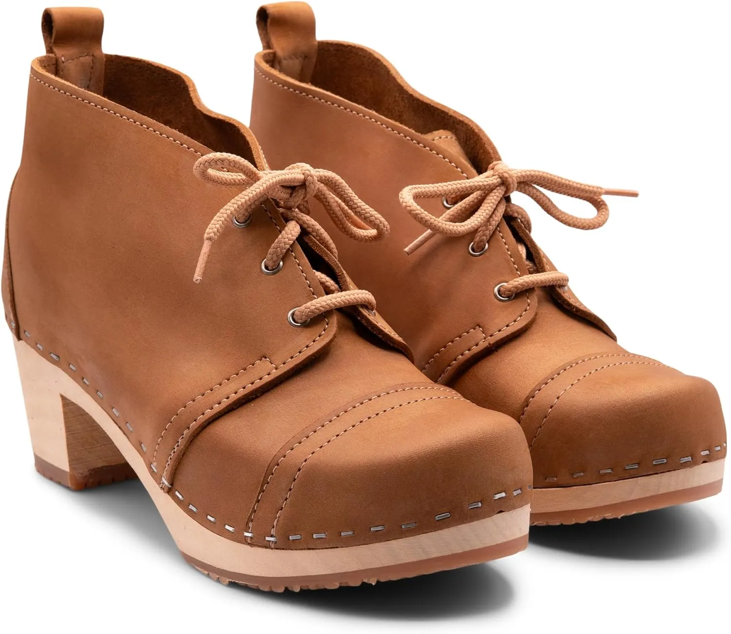 Sandgrens Handmade Swedish Wood Clogs for Women, High Heel Boots | Chukka Cap Toe
