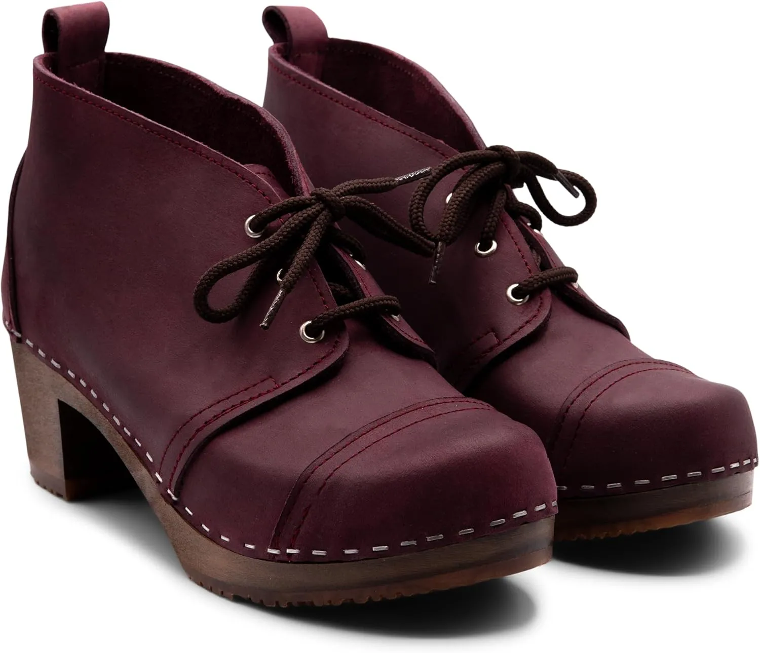 Sandgrens Handmade Swedish Wood Clogs for Women, High Heel Boots | Chukka Cap Toe
