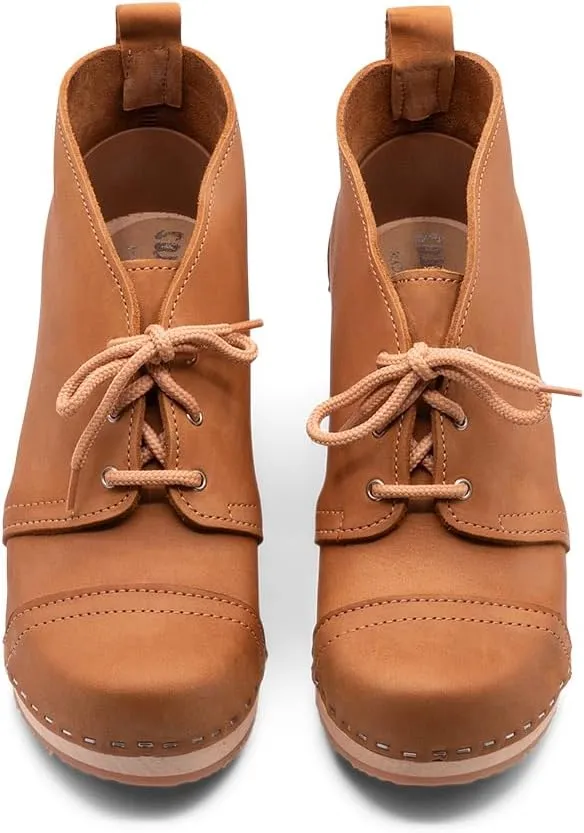 Sandgrens Handmade Swedish Wood Clogs for Women, High Heel Boots | Chukka Cap Toe